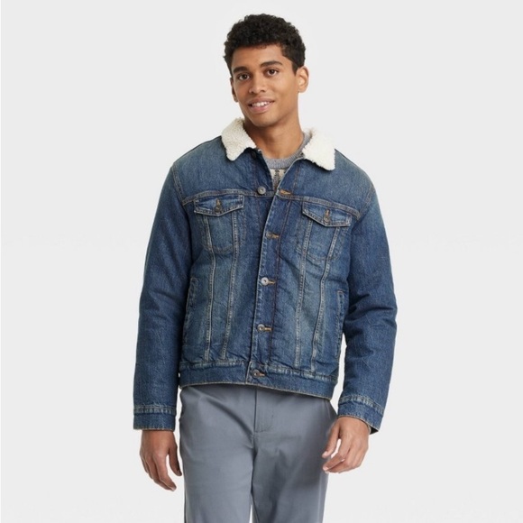 Men's Faux Shearling Lined Denim Trucker
Jacket - Goodfellow & Co™ Blue - Picture 1 of 9